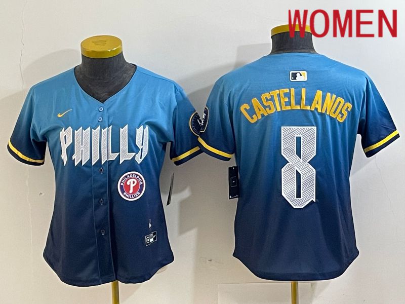 Women Philadelphia Phillies #8 Castellanos Blue City Edition Nike 2024 MLB Jersey style 2
